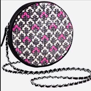 Vera Bradley Round Sequin Crossbody Bag Canterberry Magenta Shimmer Pattern